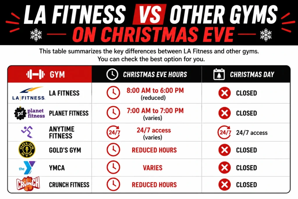 LA Fitness  Christmas Eve hours vs Other Gyms on Christmas Eve